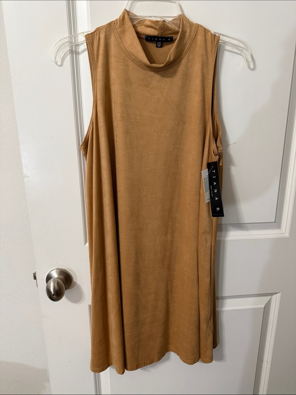 Tiana B. Sleeveless Mock Neck Midi Dress in Camel